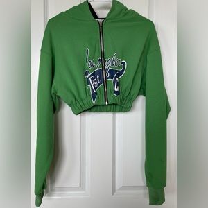 Asoka Green and Blue Cropped “Los Angeles” Zipper Jacket